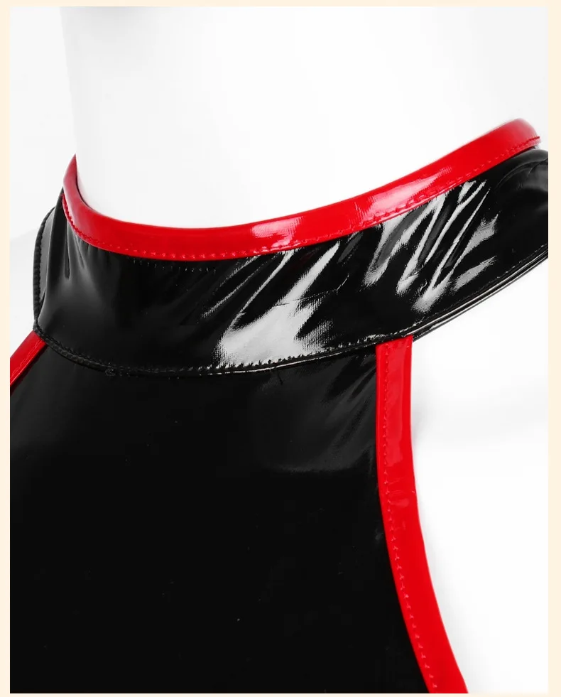 Halter Sleeveless Wet Look PVC Vestido Shiny PU Leather Hot Dress Tights Package Hip Minifalda Sexy Sundress Miniskirt Dresses