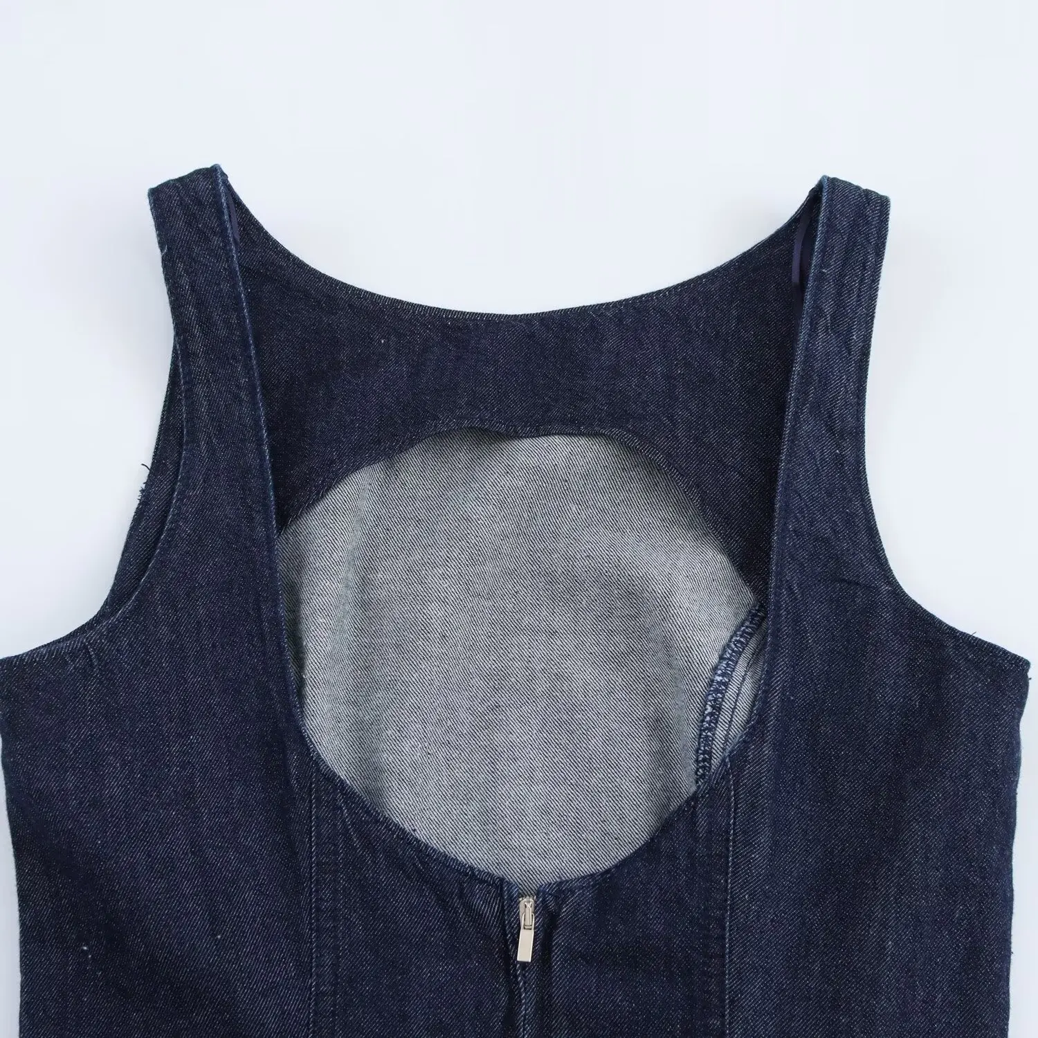 BSAY Denim Dress for Women Fashion Autumn Winter Layered Decorative Backless Mini Dresses French Chic Female Evening Clothing