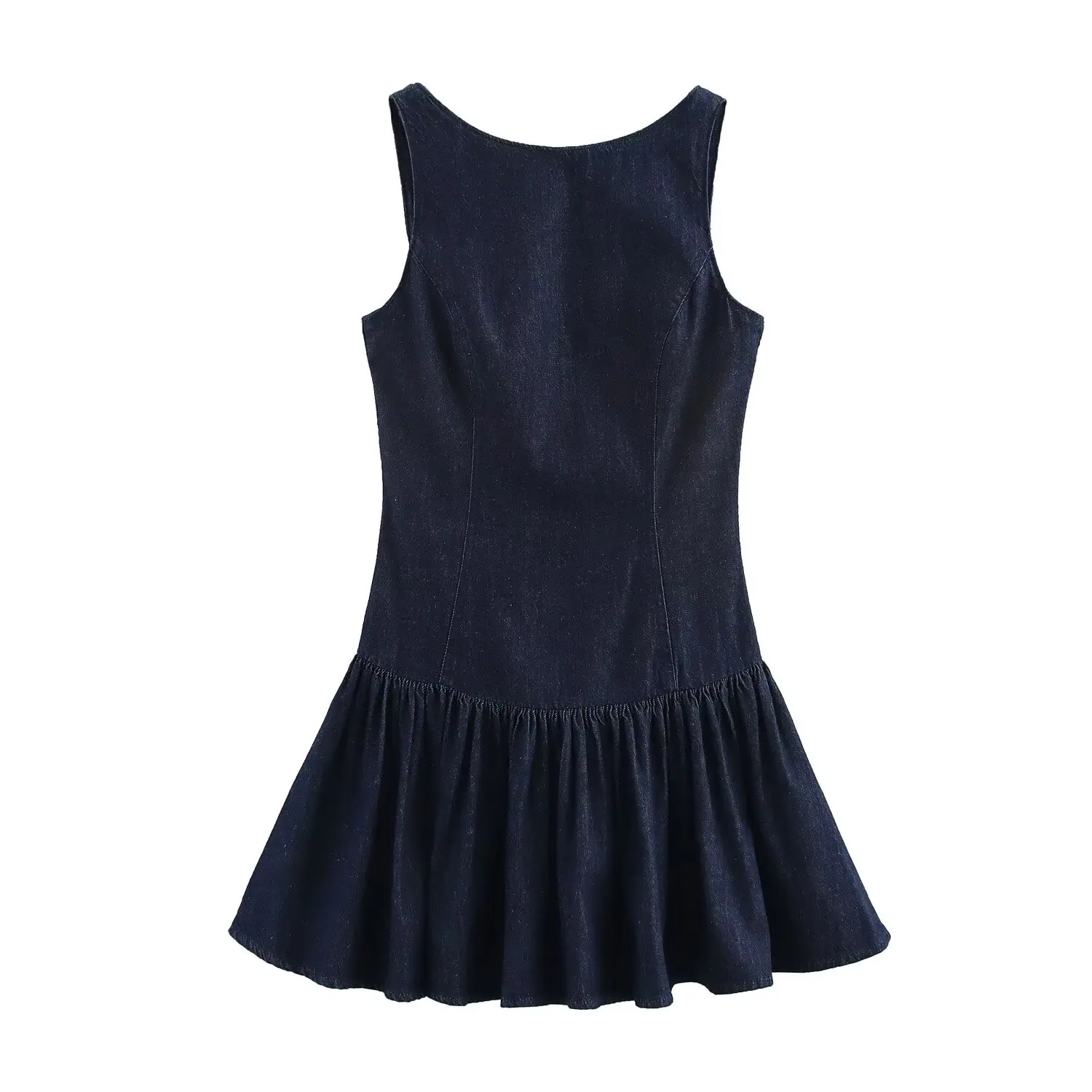 BSAY Denim Dress for Women Fashion Autumn Winter Layered Decorative Backless Mini Dresses French Chic Female Evening Clothing