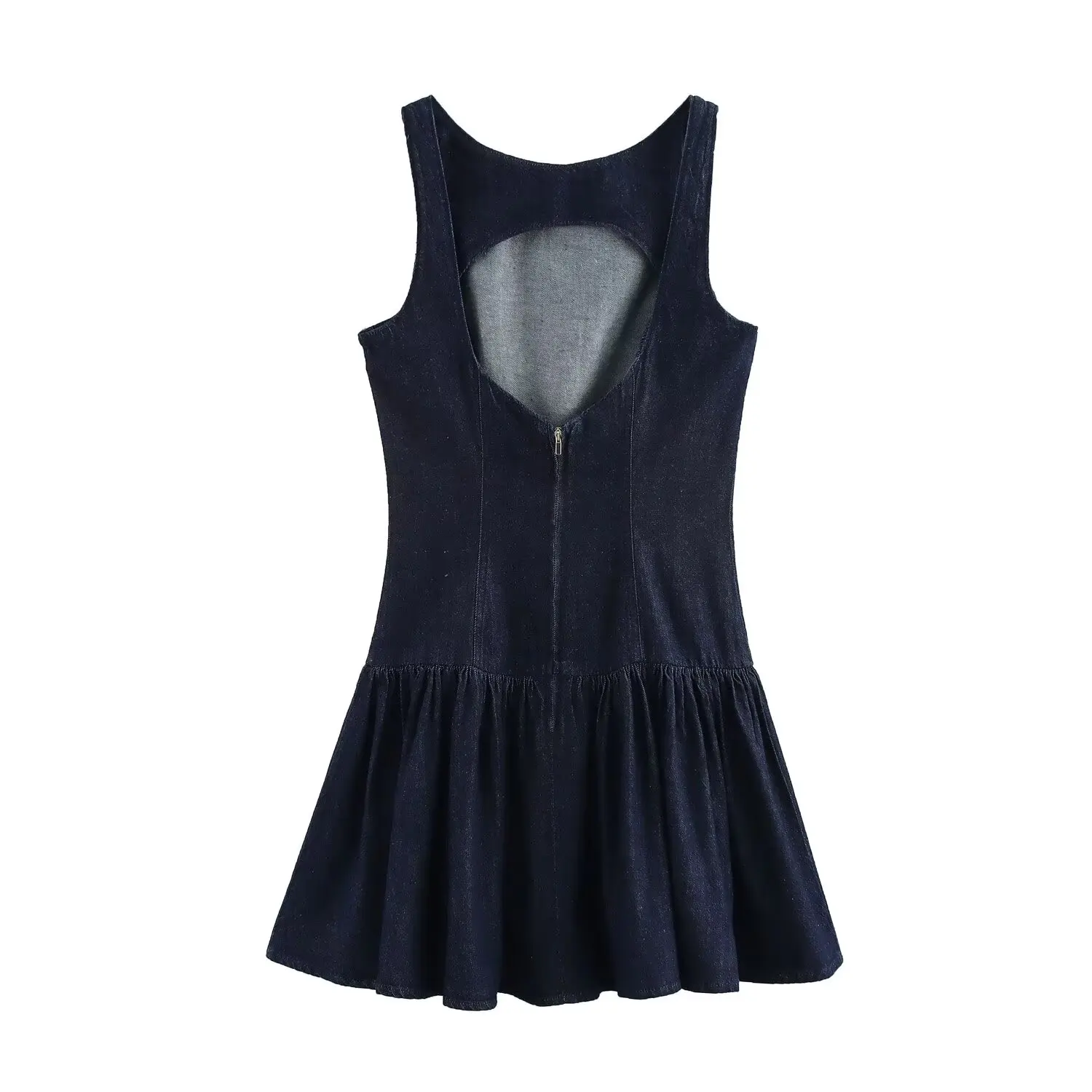 BSAY Denim Dress for Women Fashion Autumn Winter Layered Decorative Backless Mini Dresses French Chic Female Evening Clothing