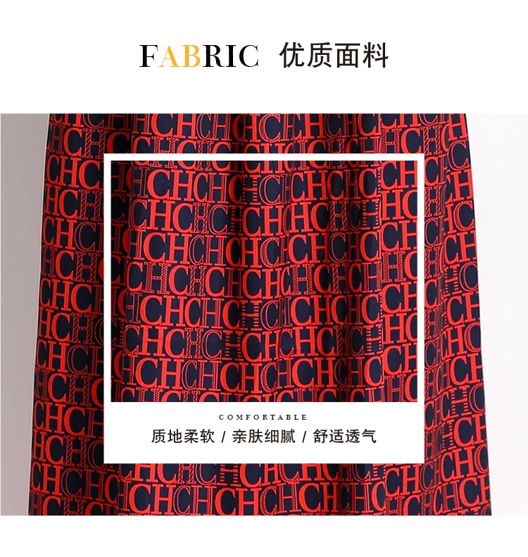 2025 Spring New Silk Satin European and American Fashion Waist slimming Printed Dress with Belt and Knee length Skirt