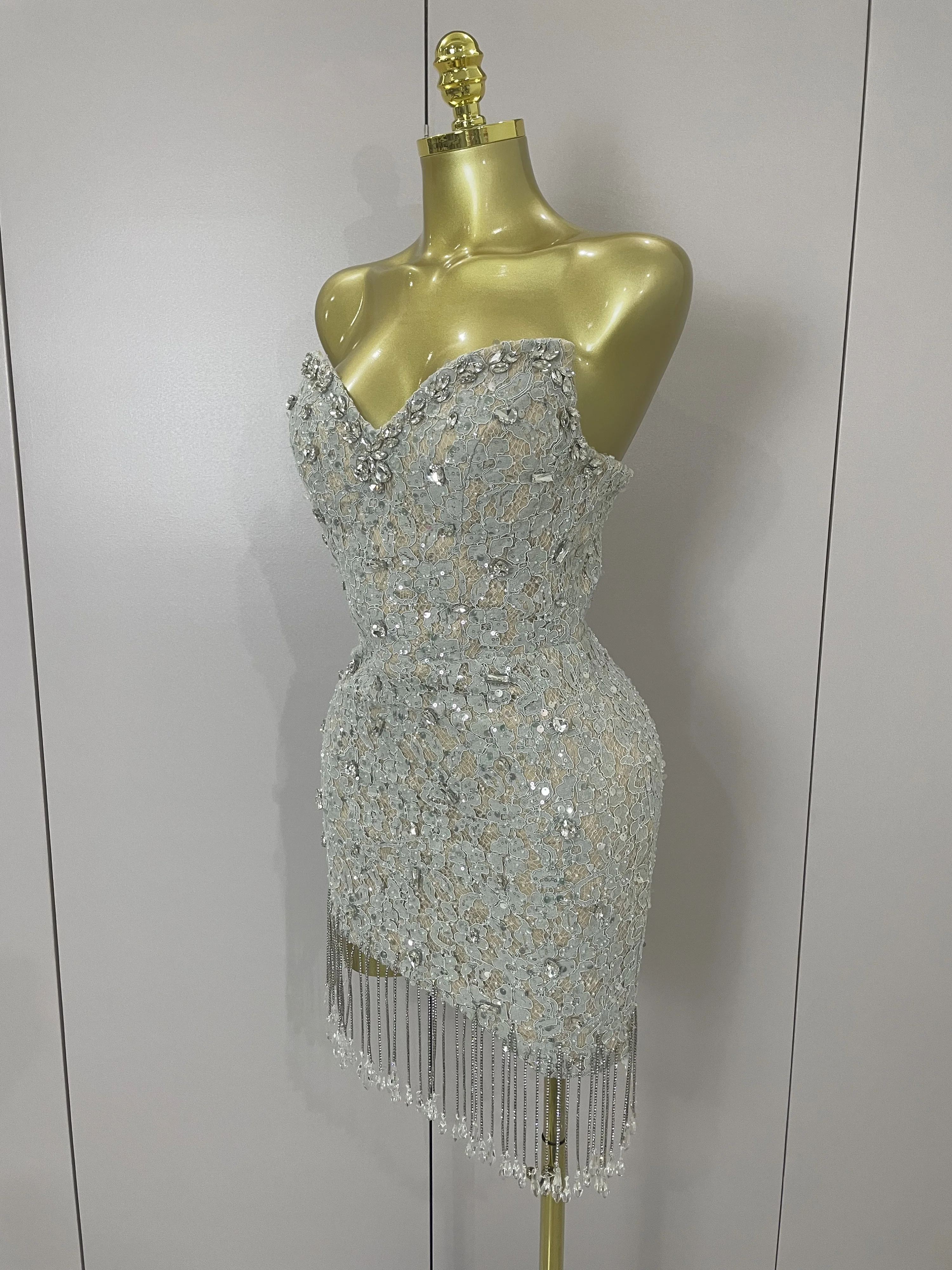 Luxury Sparkle Diamond Tassel Halter Cocktail Dress 2025 Women Elegant Evening Formal Gowns Wedding Party Dresses Stage Costumes