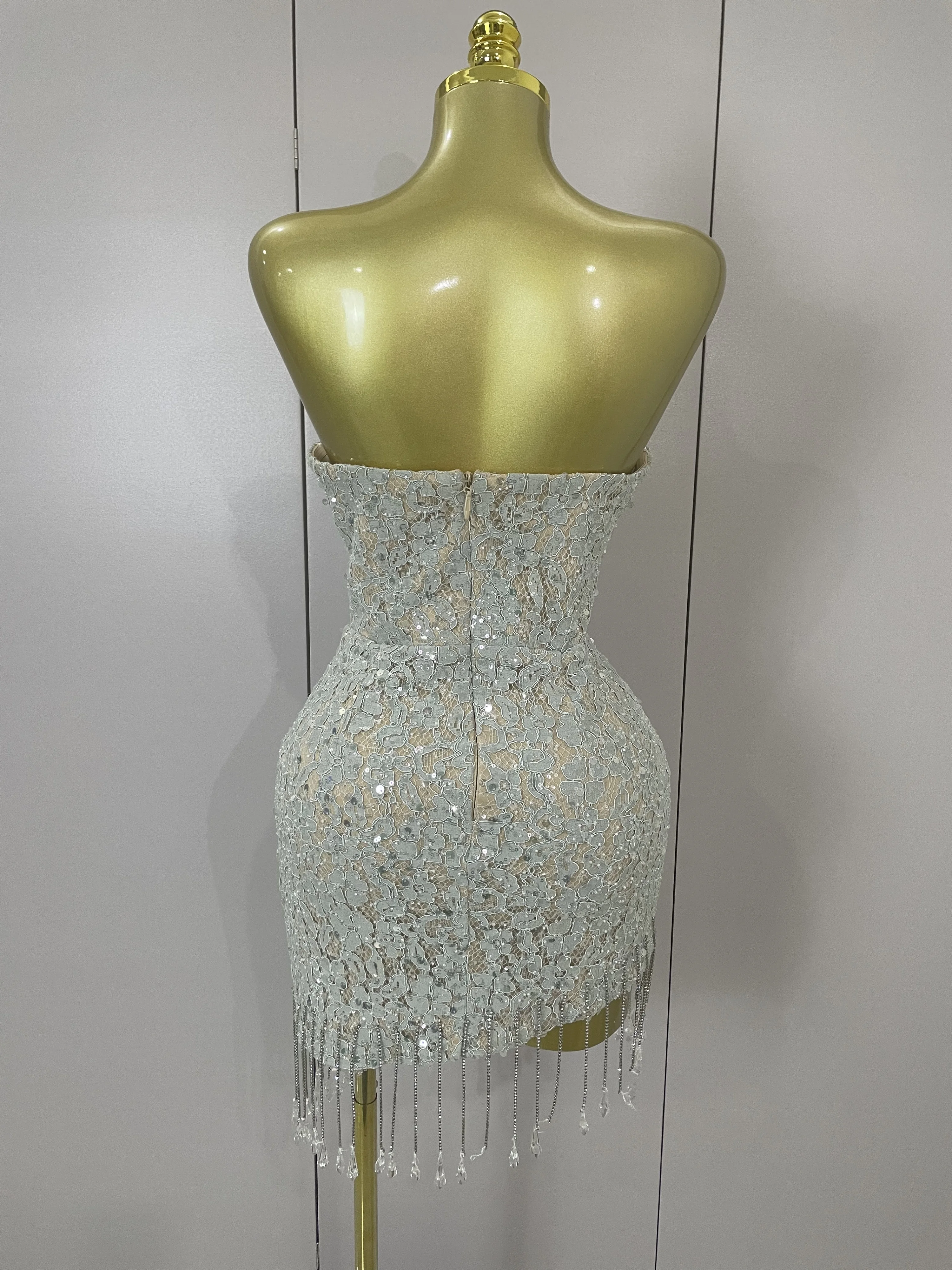 Luxury Sparkle Diamond Tassel Halter Cocktail Dress 2025 Women Elegant Evening Formal Gowns Wedding Party Dresses Stage Costumes