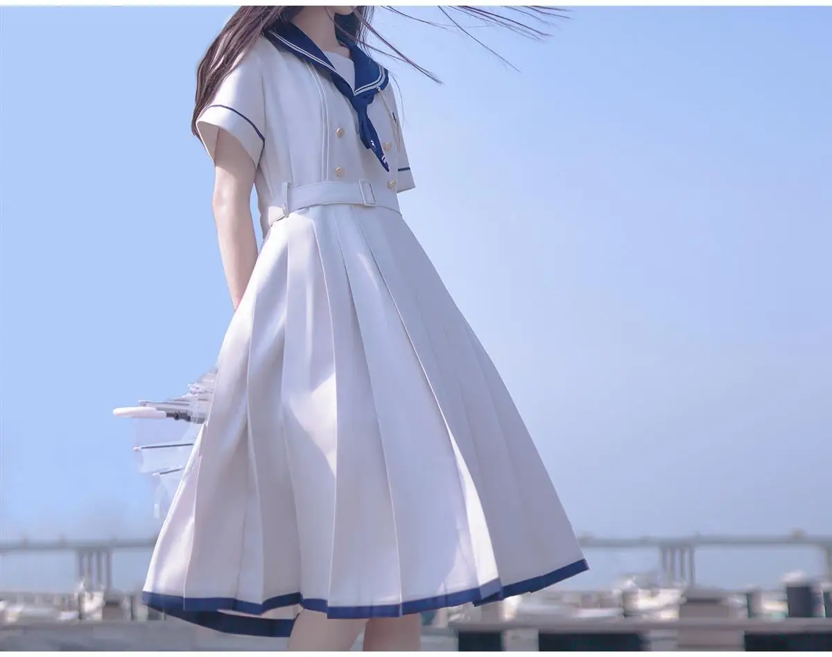 2024 New Japanese Academic Style Sweet Women's Dress Sailor Collar Kawaii Vestidos Female Lolita Dresses Summer Cute Women's JK