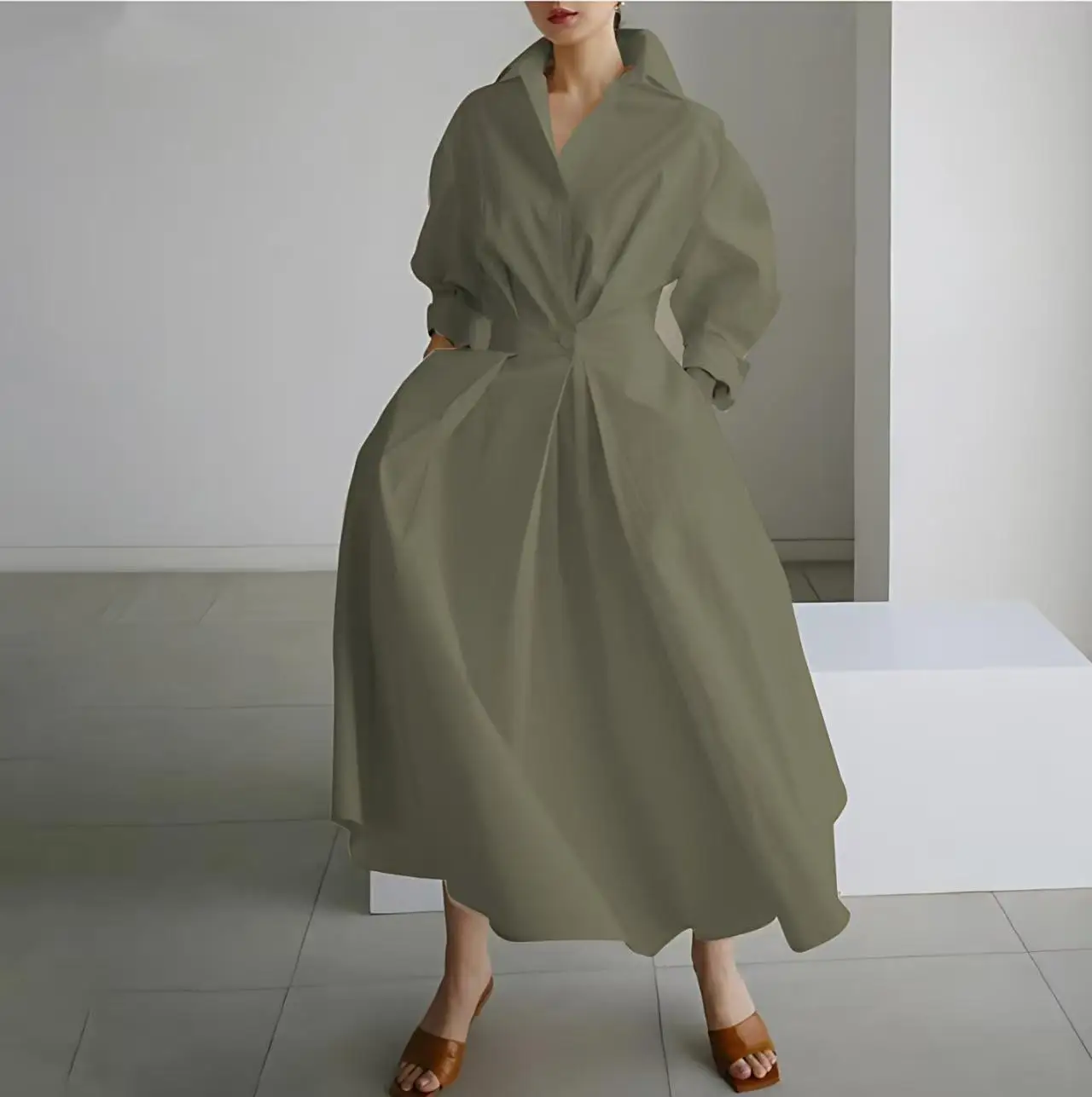 Women's Summer Dress Plus Size Commuter Polo Neck Loose Fit New Elegant Trendy Minimalist Fashionable Niche Versatile Casual Fit