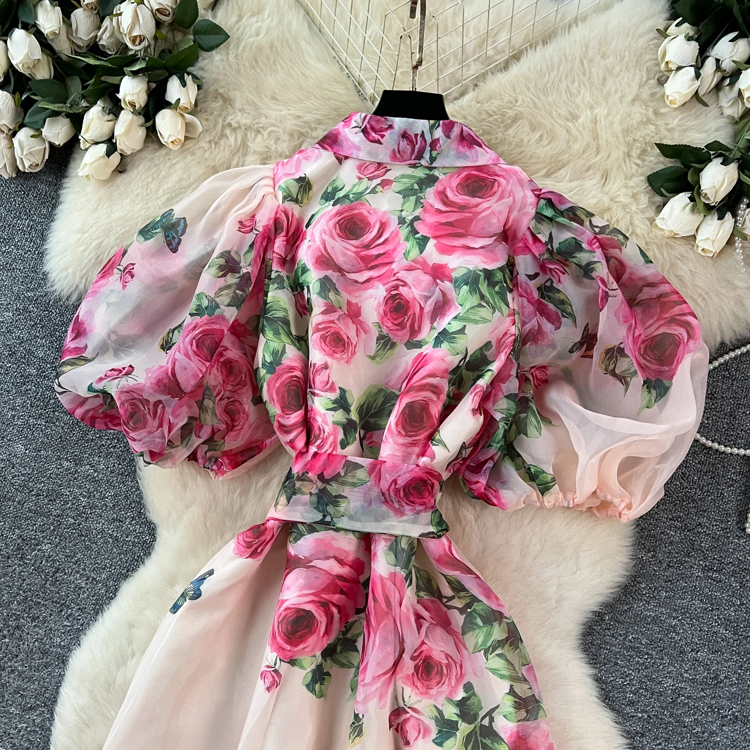 Chic vintage Sexy print mesh Spliced Fairy Summer Women Boho Sundress women clothing Long dress
