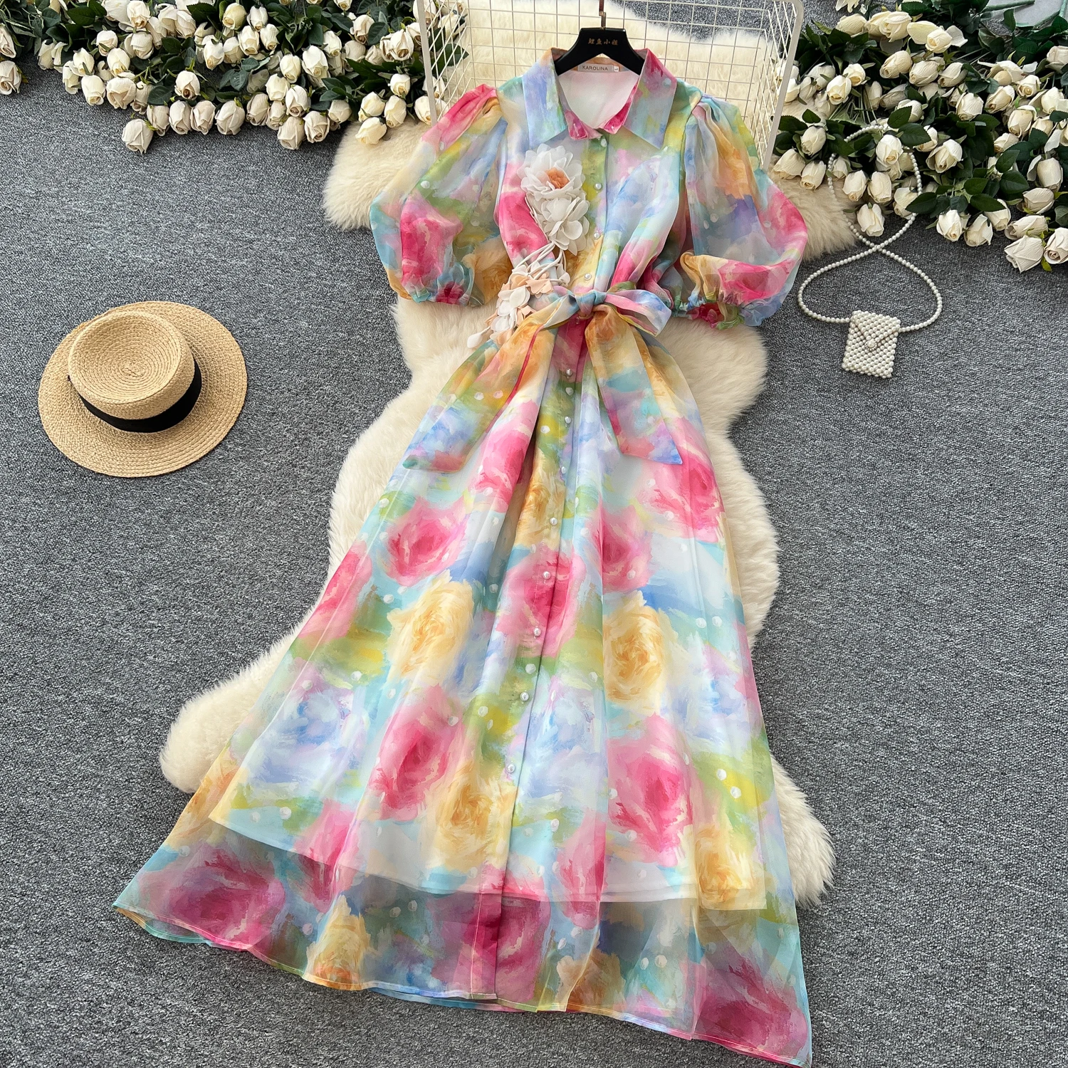 Chic vintage Sexy print mesh Spliced Fairy Summer Women Boho Sundress women clothing Long dress
