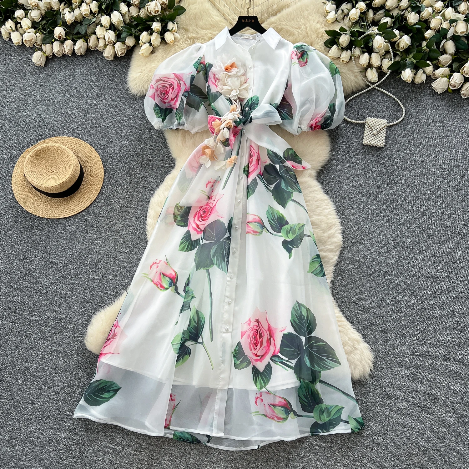 Chic vintage Sexy print mesh Spliced Fairy Summer Women Boho Sundress women clothing Long dress