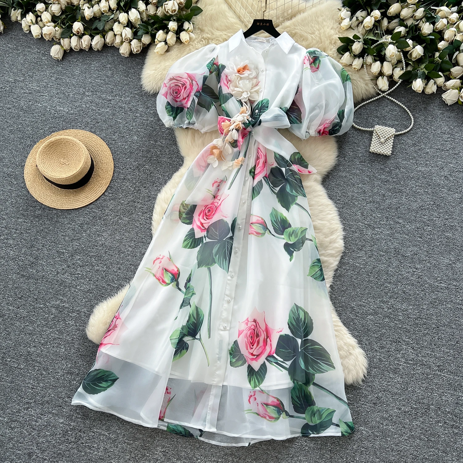 Chic vintage Sexy print mesh Spliced Fairy Summer Women Boho Sundress women clothing Long dress