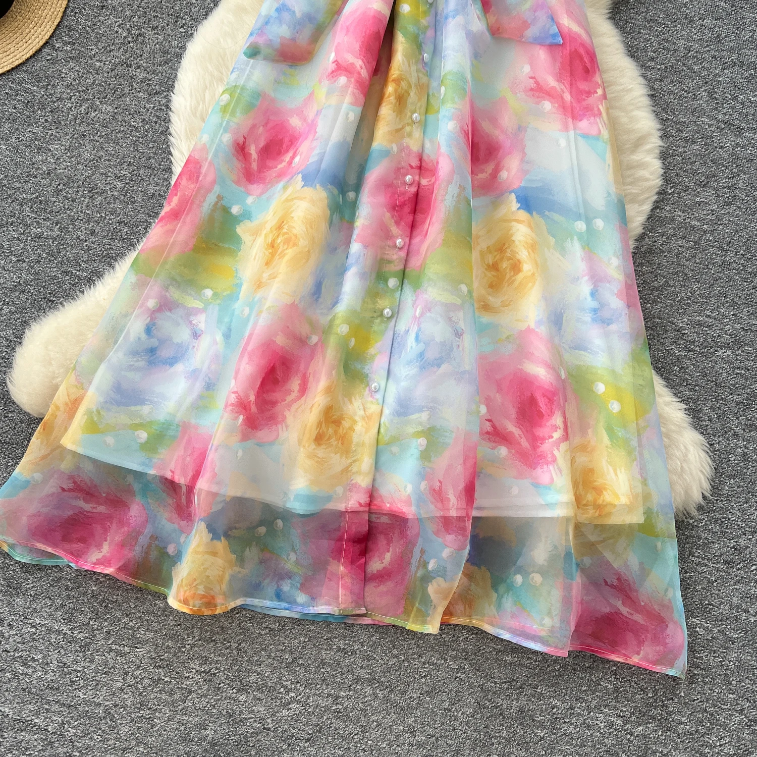 Chic vintage Sexy print mesh Spliced Fairy Summer Women Boho Sundress women clothing Long dress