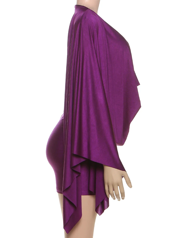 Kliou Sexy Fashion Dress Woman Autumn New Style Swing Collar Batwing Sleeve Skinny Peach Hip Midnight Club Party Mini Bodycon