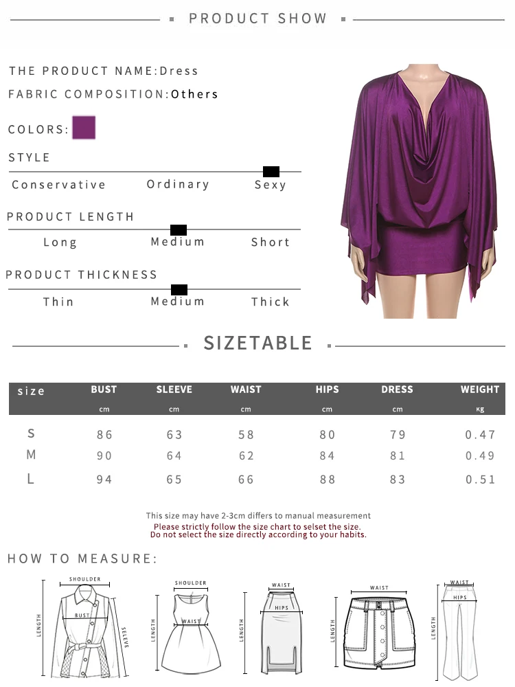 Kliou Sexy Fashion Dress Woman Autumn New Style Swing Collar Batwing Sleeve Skinny Peach Hip Midnight Club Party Mini Bodycon