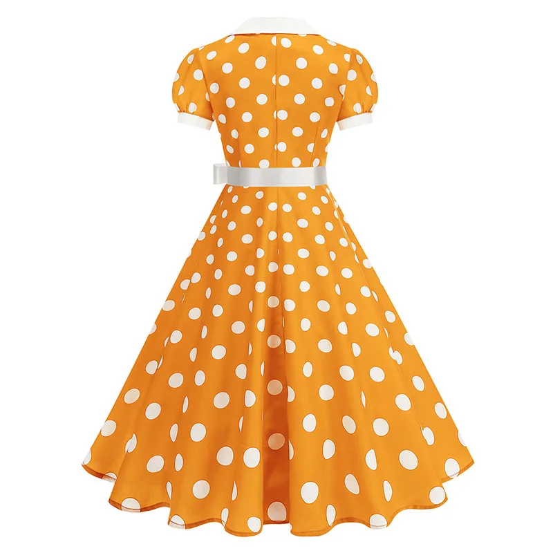 Women's Vintage Polka Dot Summer Dress Short Sleeve V-Neck A-Line Casual Party Robe Femme Pin up Style