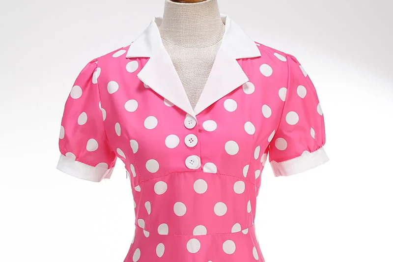 Women's Vintage Polka Dot Summer Dress Short Sleeve V-Neck A-Line Casual Party Robe Femme Pin up Style