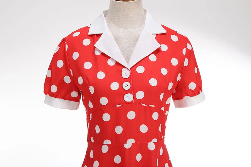 Women's Vintage Polka Dot Summer Dress Short Sleeve V-Neck A-Line Casual Party Robe Femme Pin up Style