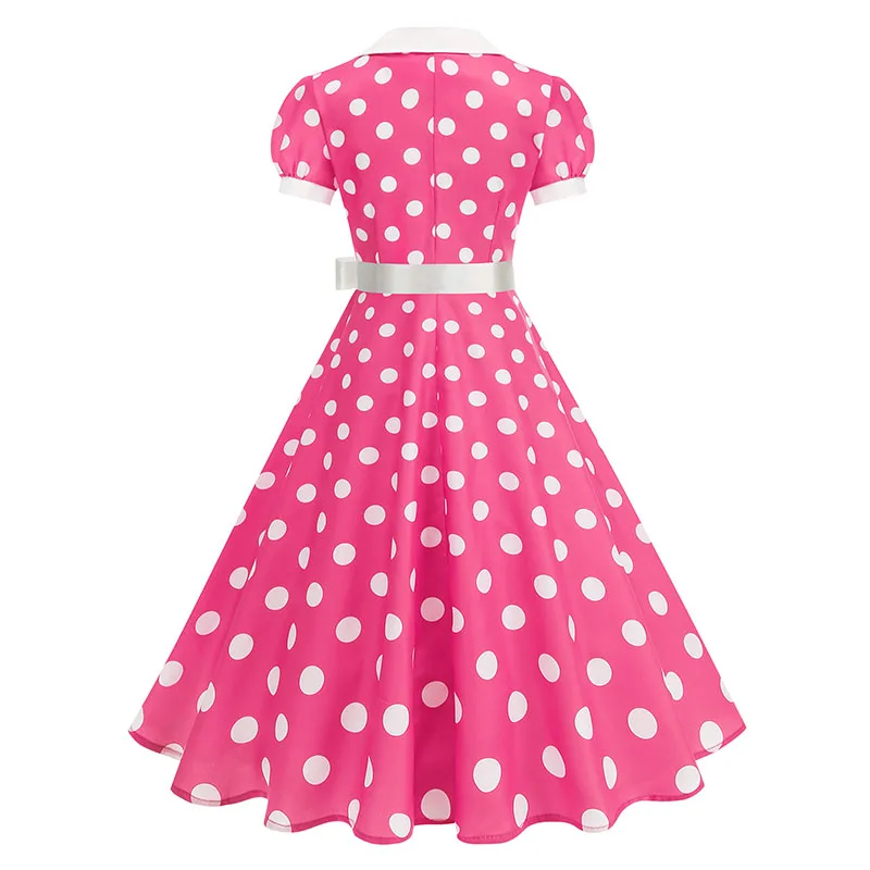 Women's Vintage Polka Dot Summer Dress Short Sleeve V-Neck A-Line Casual Party Robe Femme Pin up Style