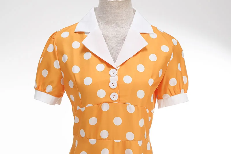 Women's Vintage Polka Dot Summer Dress Short Sleeve V-Neck A-Line Casual Party Robe Femme Pin up Style