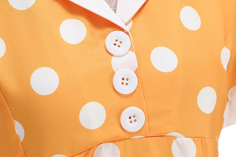 Women's Vintage Polka Dot Summer Dress Short Sleeve V-Neck A-Line Casual Party Robe Femme Pin up Style