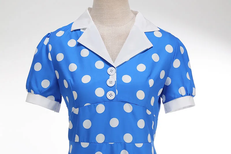 Women's Vintage Polka Dot Summer Dress Short Sleeve V-Neck A-Line Casual Party Robe Femme Pin up Style