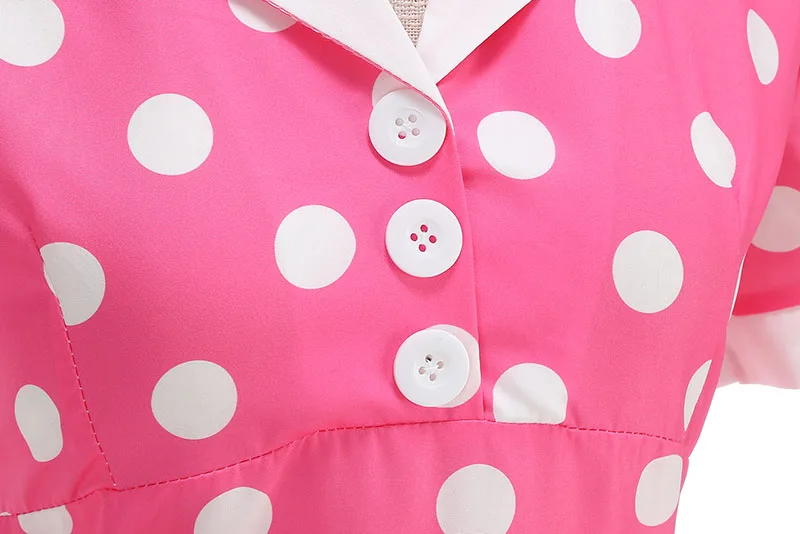 Women's Vintage Polka Dot Summer Dress Short Sleeve V-Neck A-Line Casual Party Robe Femme Pin up Style
