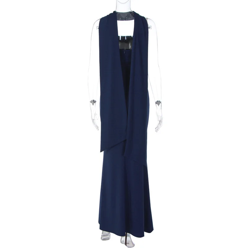 Mozision Off-shoulder Strapless Sexy Maxi Dress Women Gown Scarf Collar Sleeveless Backless Bodycon Club Party Evening Dresses