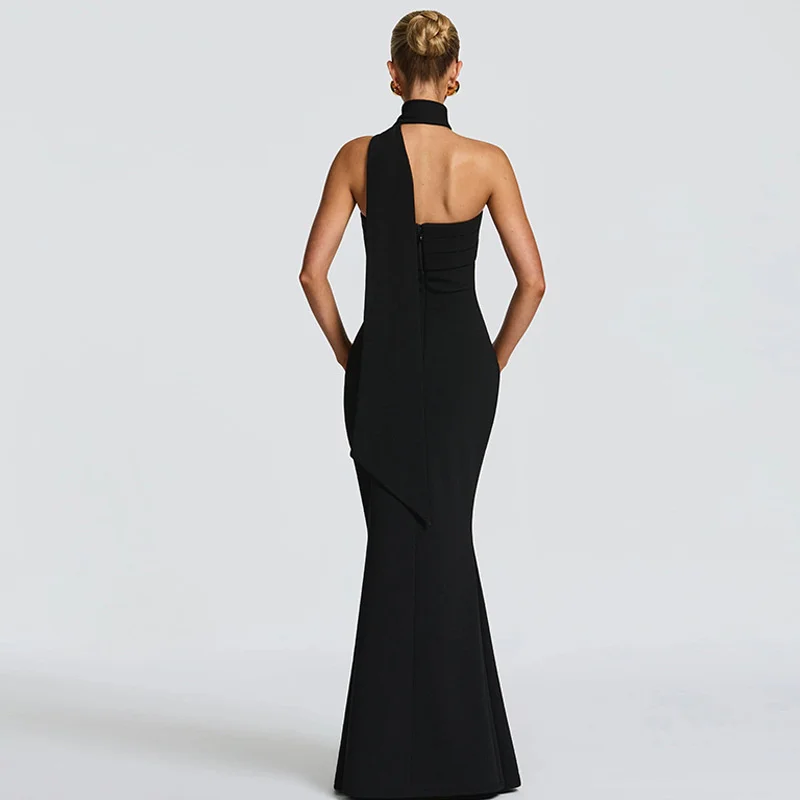 Mozision Off-shoulder Strapless Sexy Maxi Dress Women Gown Scarf Collar Sleeveless Backless Bodycon Club Party Evening Dresses