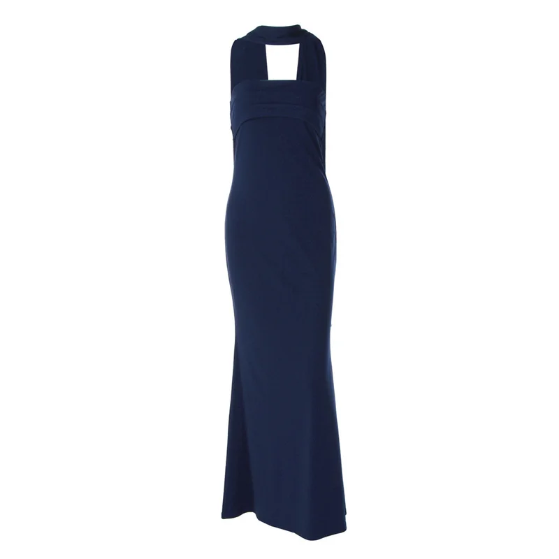 Mozision Off-shoulder Strapless Sexy Maxi Dress Women Gown Scarf Collar Sleeveless Backless Bodycon Club Party Evening Dresses