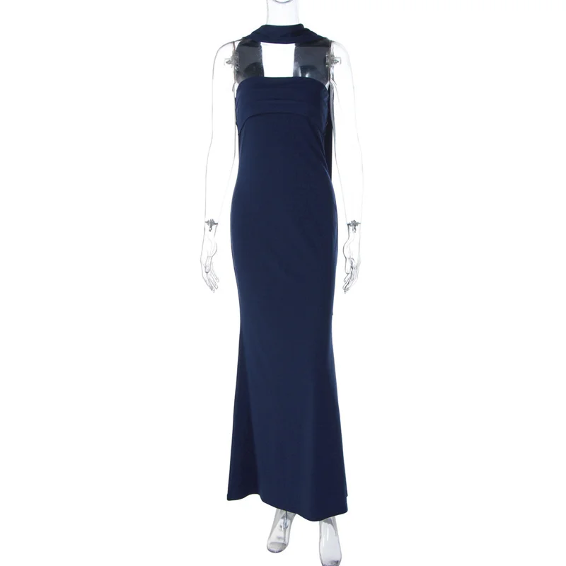 Mozision Off-shoulder Strapless Sexy Maxi Dress Women Gown Scarf Collar Sleeveless Backless Bodycon Club Party Evening Dresses