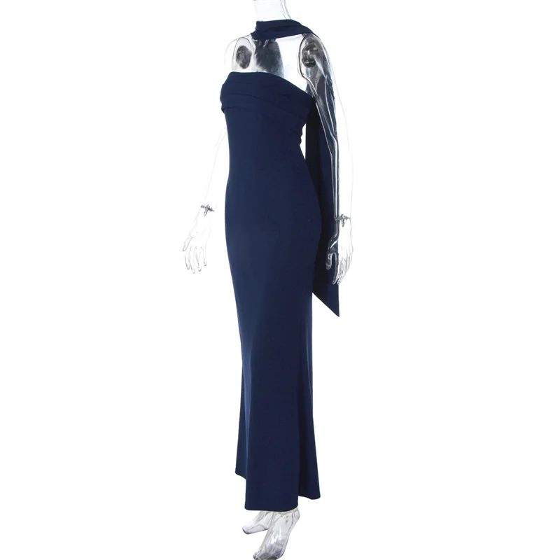 Mozision Off-shoulder Strapless Sexy Maxi Dress Women Gown Scarf Collar Sleeveless Backless Bodycon Club Party Evening Dresses