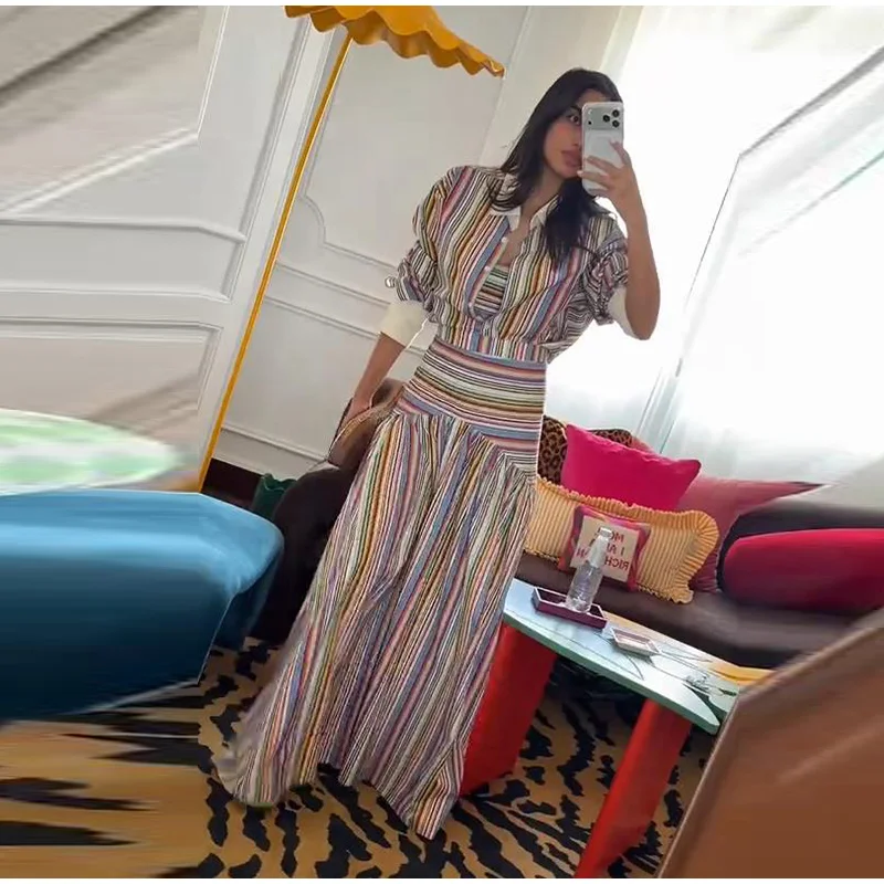 Striped Women's Dress Deep V Long Sleeve Dress Waist Belt Dress Daily Fashion Wear Casual Loose Fit 2026 Collection