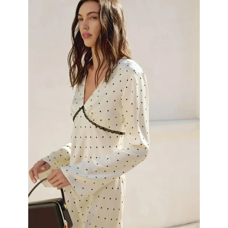 Talenza Women Polka Dot Dress Fashion Satin Print Contrast V-Neck High-Waisted New Dress Summer Elegant Female Party Dress 2026