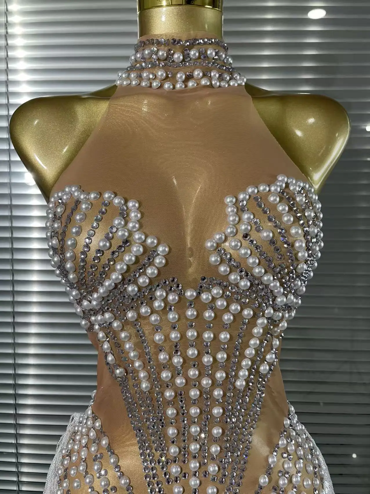 White Golden Color Women Sexy Off the Shoulder Shining Sequins Beading Bodycon Mid-calf Dress Birthday Photoshoot Stage Wear