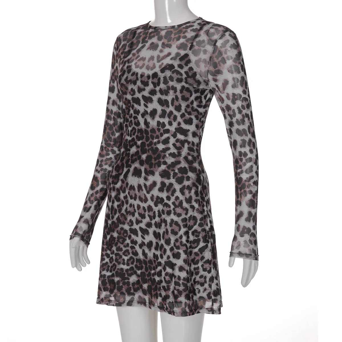Shestyle Leopard Sexy A-Line Dress Women Two Piece Sets Mesh See Through Fashion Extremely Hot High Street Animal Print Stylish