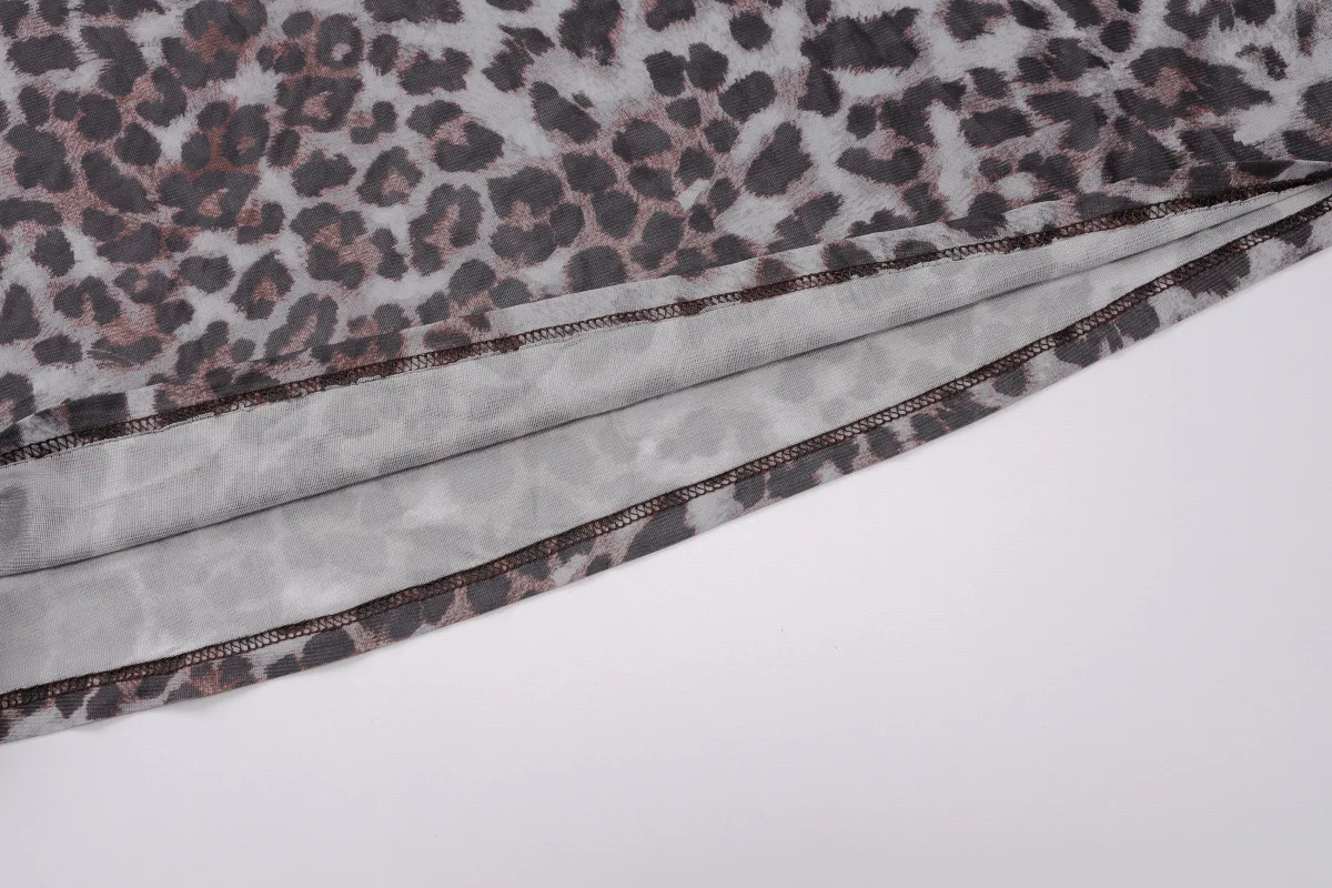Shestyle Leopard Sexy A-Line Dress Women Two Piece Sets Mesh See Through Fashion Extremely Hot High Street Animal Print Stylish