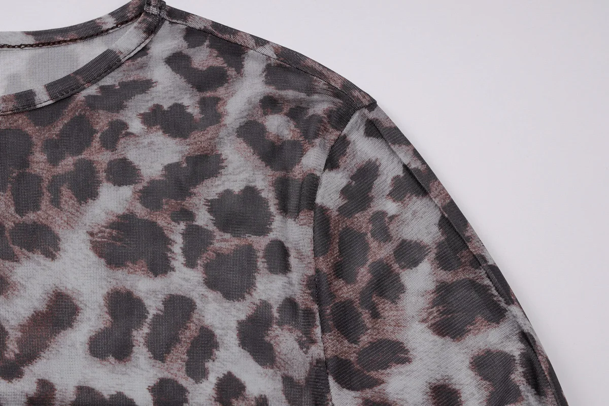 Shestyle Leopard Sexy A-Line Dress Women Two Piece Sets Mesh See Through Fashion Extremely Hot High Street Animal Print Stylish