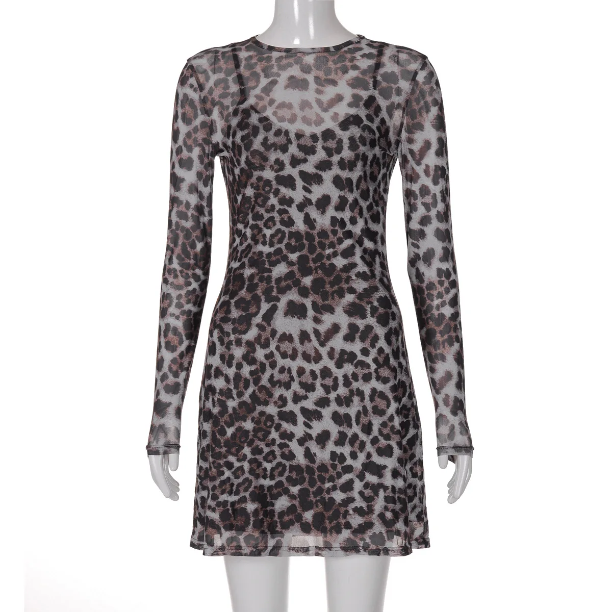 Shestyle Leopard Sexy A-Line Dress Women Two Piece Sets Mesh See Through Fashion Extremely Hot High Street Animal Print Stylish