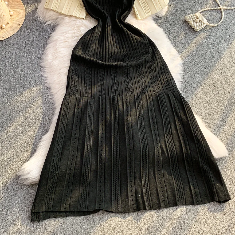 YuooMuoo Women Dress 2026 Spring and Summer Elegant Patchwork One-Piece Knitted Maxi Dress Office Lady Slim Waist Sweater Dress
