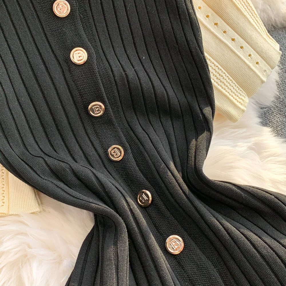 YuooMuoo Women Dress 2026 Spring and Summer Elegant Patchwork One-Piece Knitted Maxi Dress Office Lady Slim Waist Sweater Dress