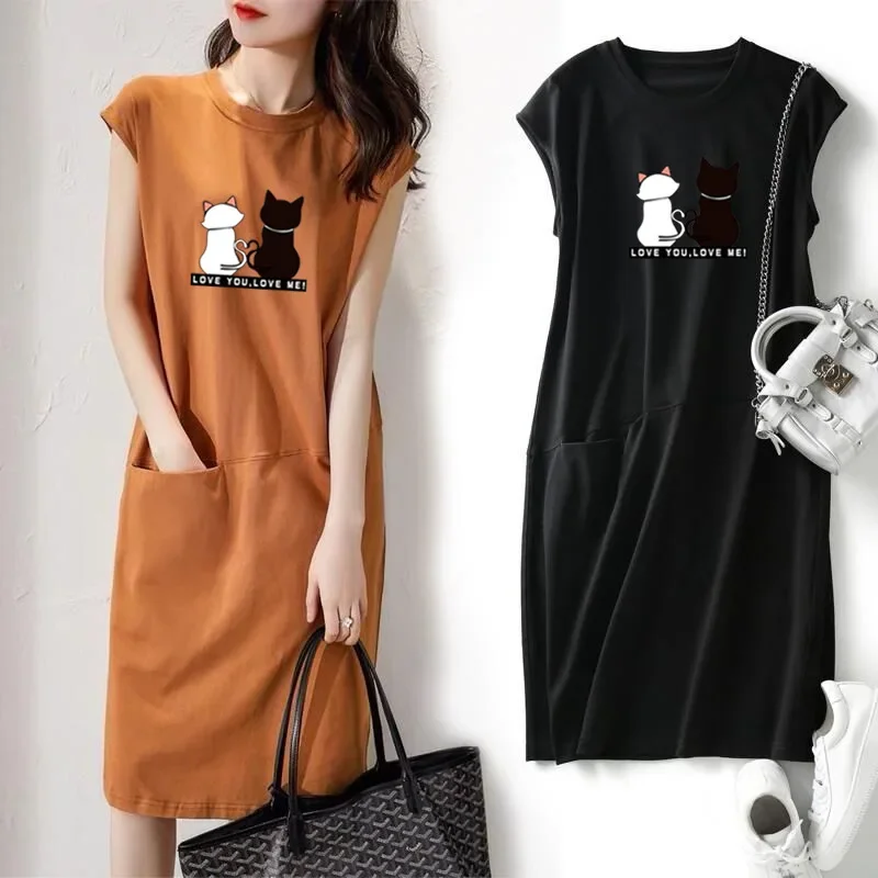 Striped Print Short Sleeve Midi Dress Summer Aesthetic Clothes Korean Fashion Casual Harajuku Dresses for Women 2023 Vestidos