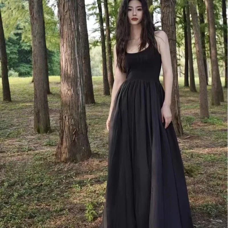 Black Strapless Long Dress Women Fashion Slim Sleeveless O-Neck High Waist Dresses Female 2026 Spring Summer new Party Vestidos