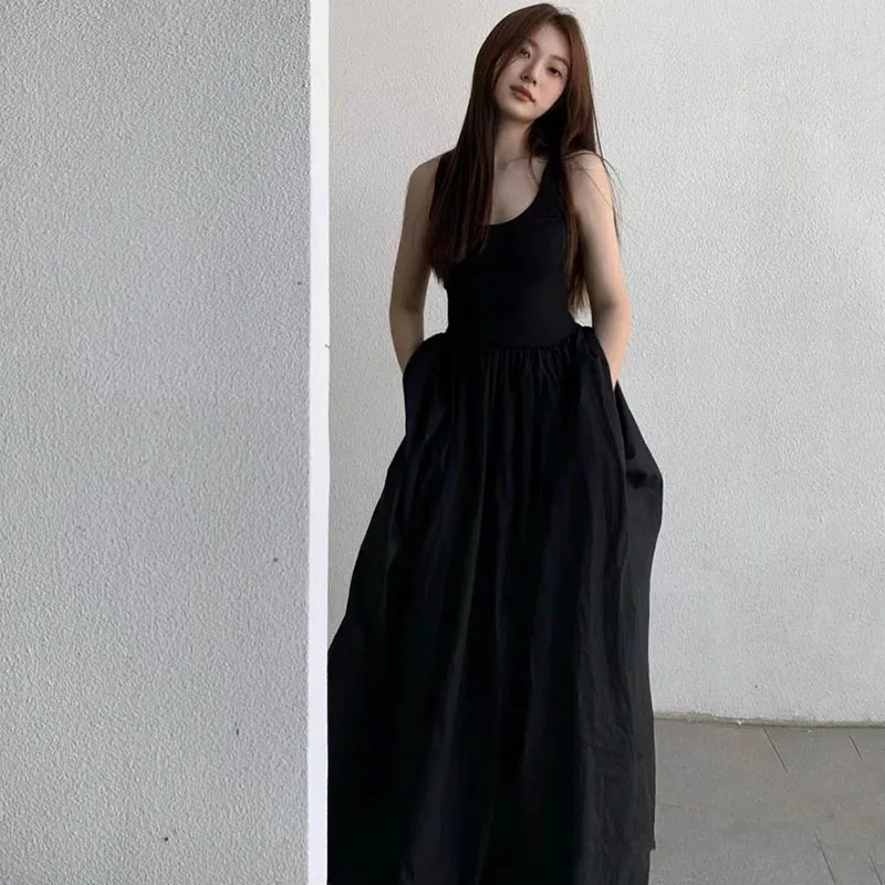 Black Strapless Long Dress Women Fashion Slim Sleeveless O-Neck High Waist Dresses Female 2026 Spring Summer new Party Vestidos