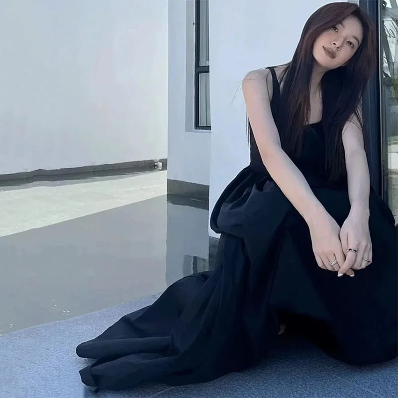 Black Strapless Long Dress Women Fashion Slim Sleeveless O-Neck High Waist Dresses Female 2026 Spring Summer new Party Vestidos