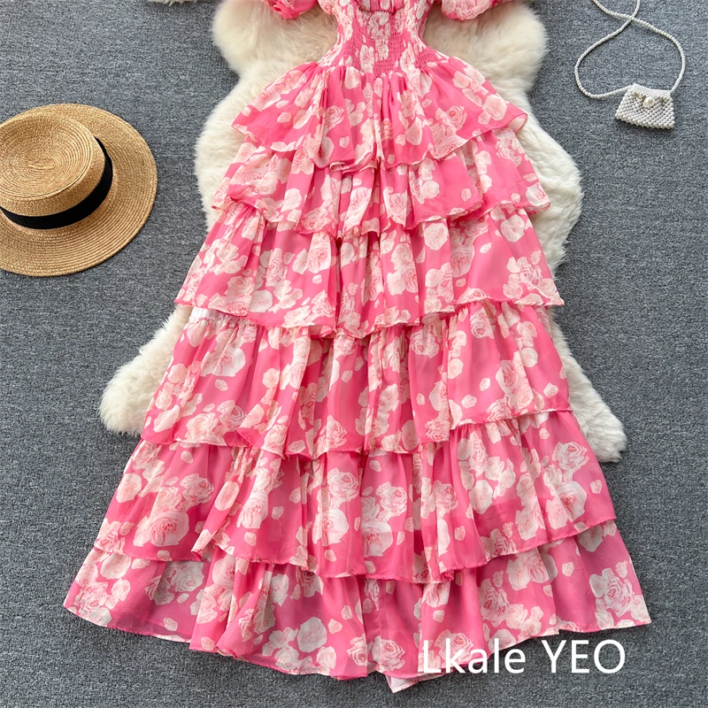 Ladies Party Vestidos 2026 Spring Autumn Retro Bubble Sleeves Lady Birthday Cake Dress High-end Korean Version Women's Dress