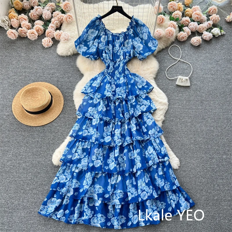 Ladies Party Vestidos 2026 Spring Autumn Retro Bubble Sleeves Lady Birthday Cake Dress High-end Korean Version Women's Dress