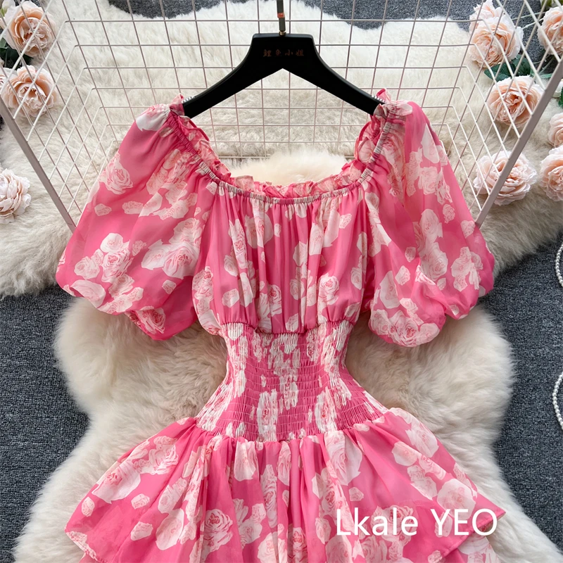 Ladies Party Vestidos 2026 Spring Autumn Retro Bubble Sleeves Lady Birthday Cake Dress High-end Korean Version Women's Dress