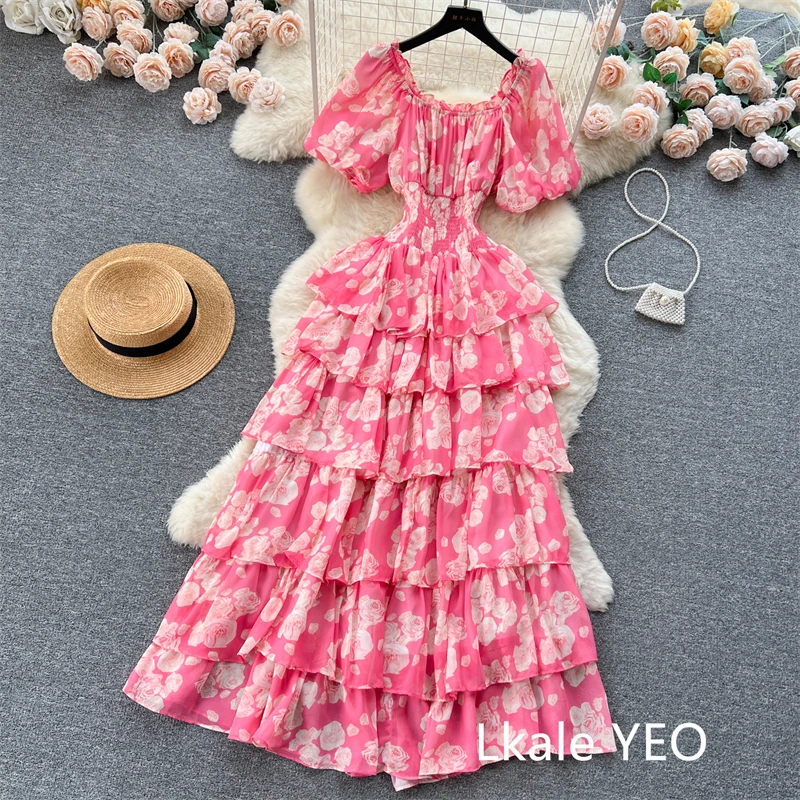 Ladies Party Vestidos 2026 Spring Autumn Retro Bubble Sleeves Lady Birthday Cake Dress High-end Korean Version Women's Dress