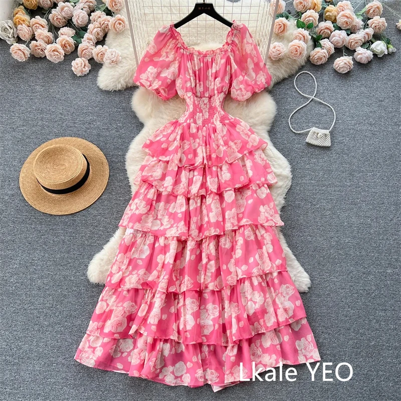 Ladies Party Vestidos 2026 Spring Autumn Retro Bubble Sleeves Lady Birthday Cake Dress High-end Korean Version Women's Dress