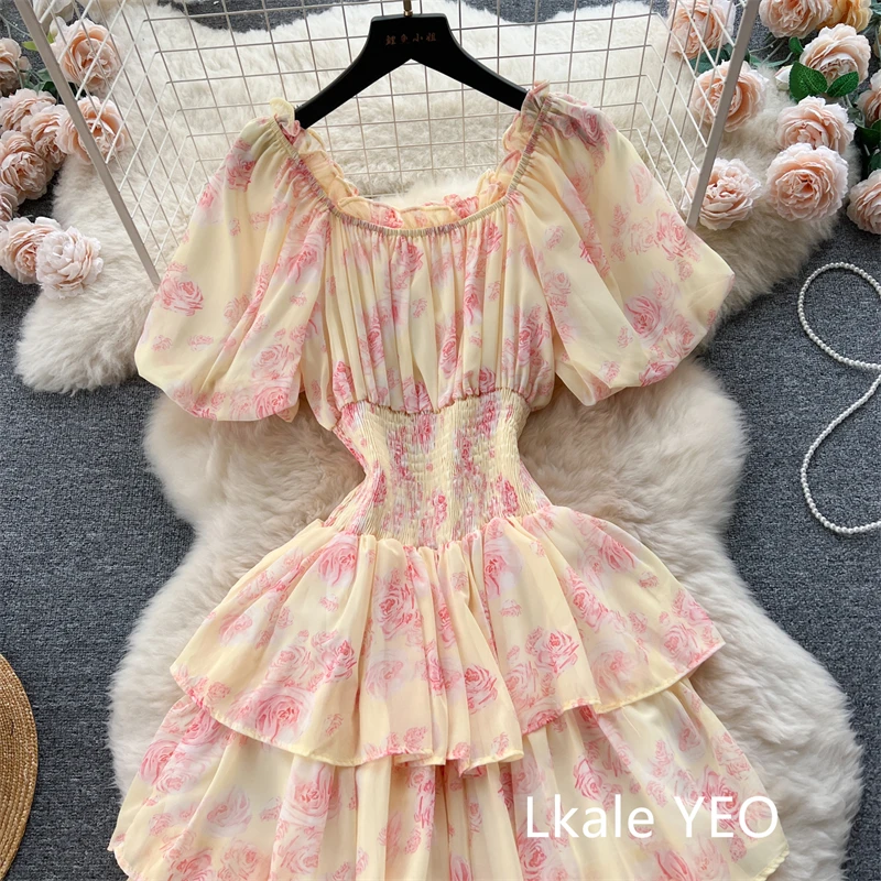 Ladies Party Vestidos 2026 Spring Autumn Retro Bubble Sleeves Lady Birthday Cake Dress High-end Korean Version Women's Dress