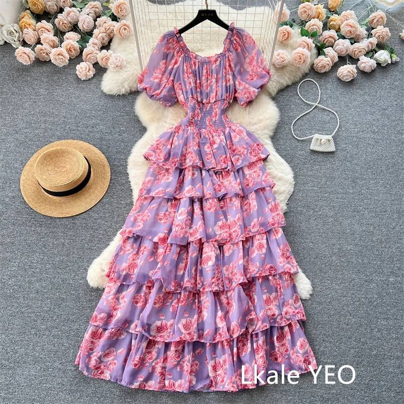 Ladies Party Vestidos 2026 Spring Autumn Retro Bubble Sleeves Lady Birthday Cake Dress High-end Korean Version Women's Dress