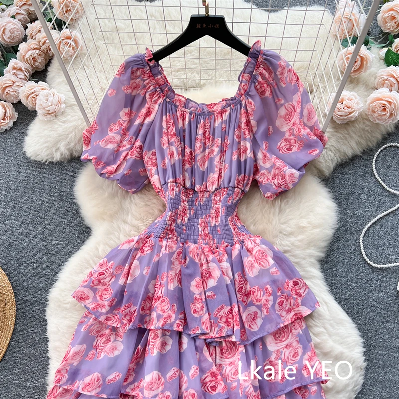Ladies Party Vestidos 2026 Spring Autumn Retro Bubble Sleeves Lady Birthday Cake Dress High-end Korean Version Women's Dress